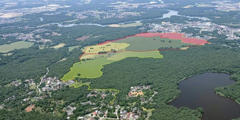 Aerial view of Arkansas land with diverse zoning areas