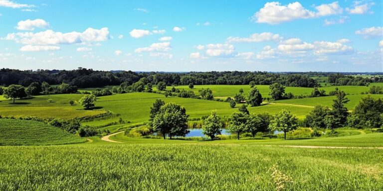 Arkansas acreage with fields, trees, pond, and driveway